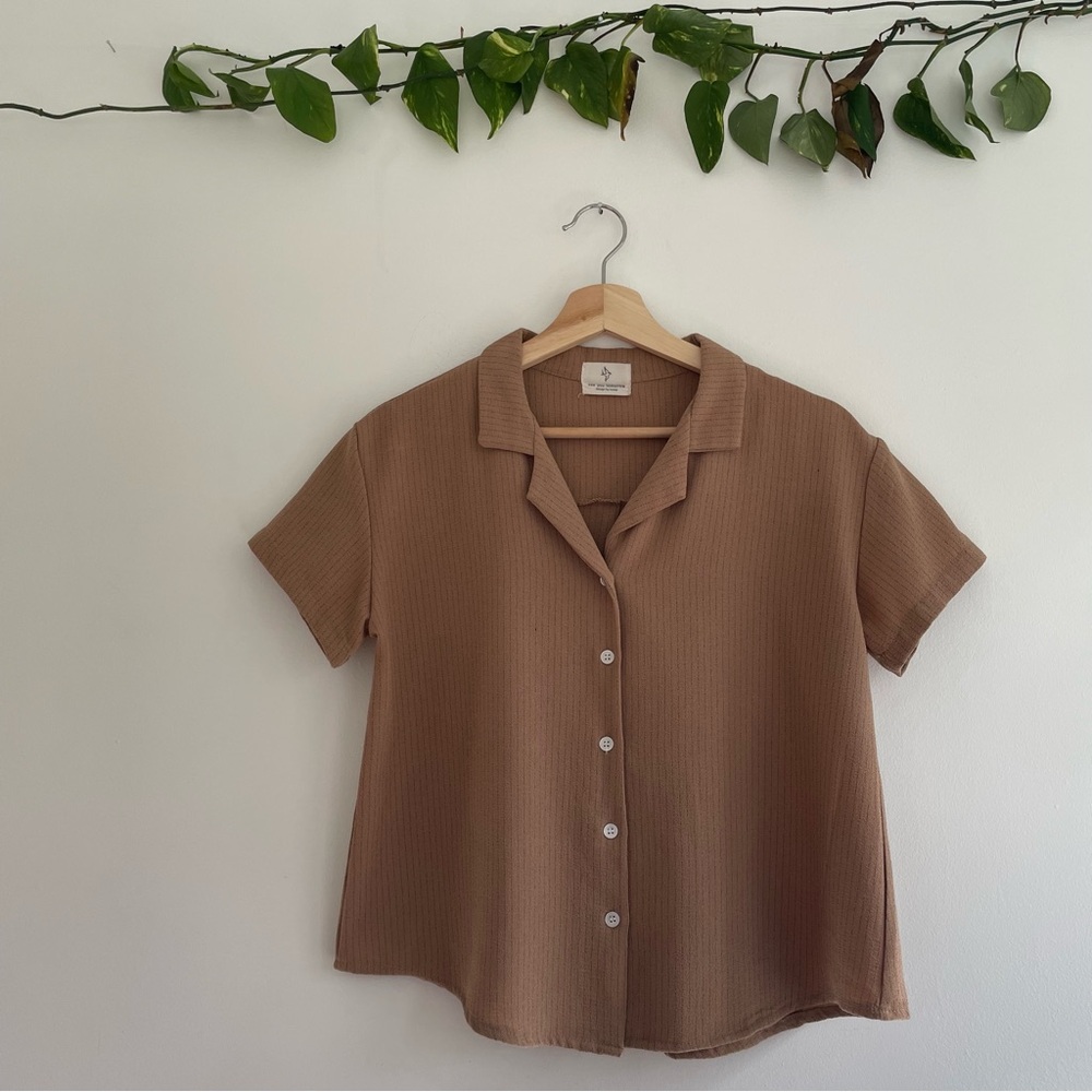 Pinstripe Mocha Button Down Shirt